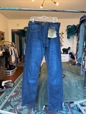 Men's Motorcycle Dark Blue Straight-Leg Jeans